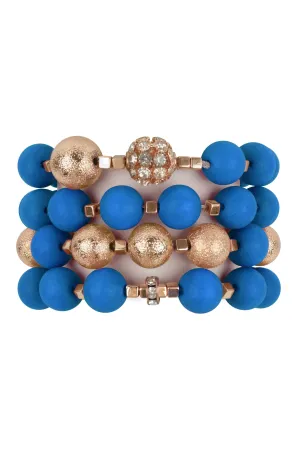 STACKABLE WOOD, TEXTURED CCB AND RHINESTONE CHARM MATTE BRACELET