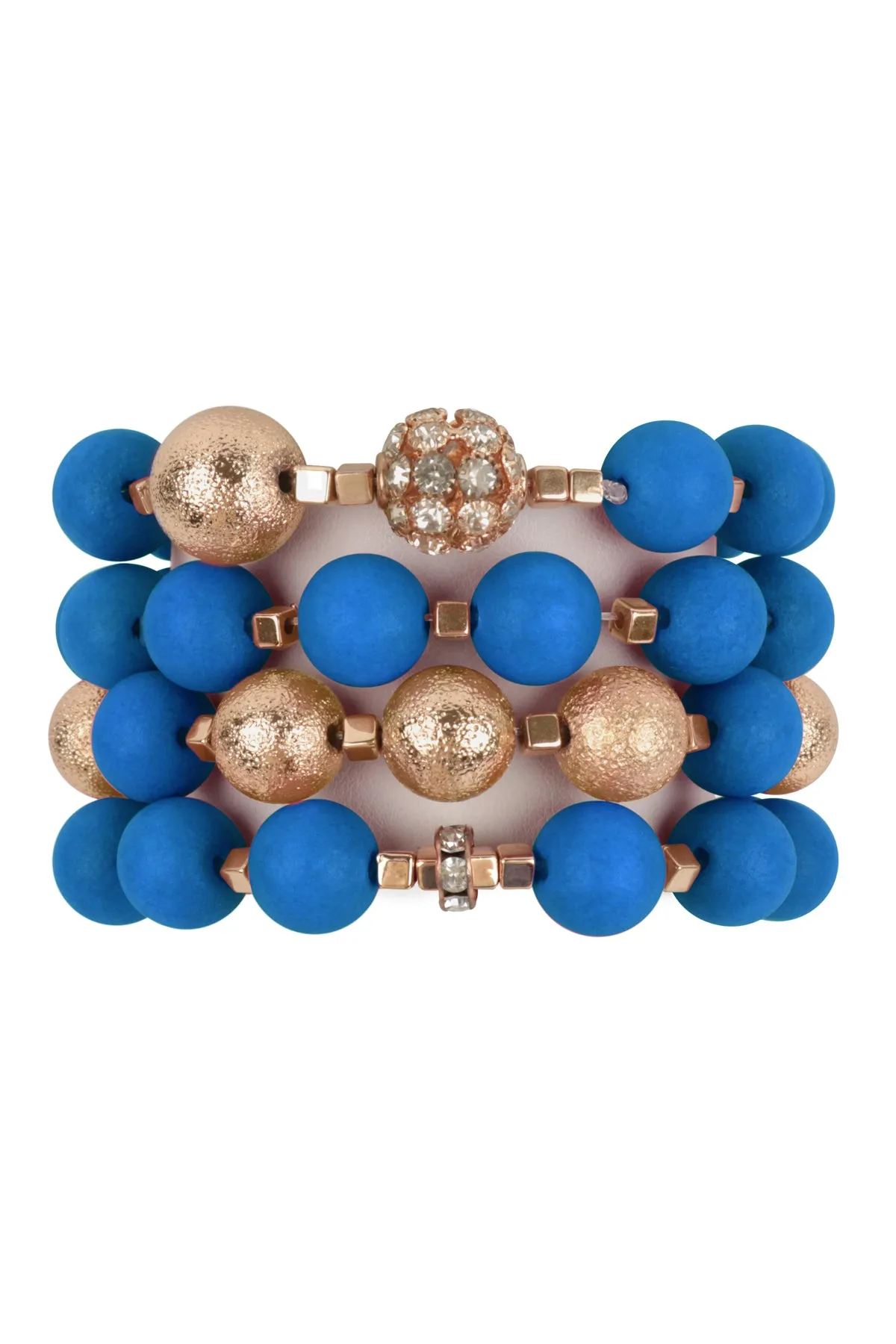 STACKABLE WOOD, TEXTURED CCB AND RHINESTONE CHARM MATTE BRACELET