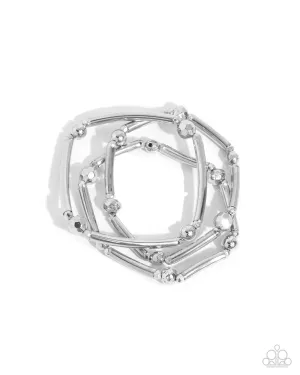 Stacked Shopaholic - Silver - Beaded Paparazzi Stretchy Bracelet