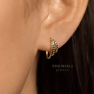 Stagged 3 Layered C Shape Hoop Style Stud Earring, Unisex, Gold, Silver - SS717 LR