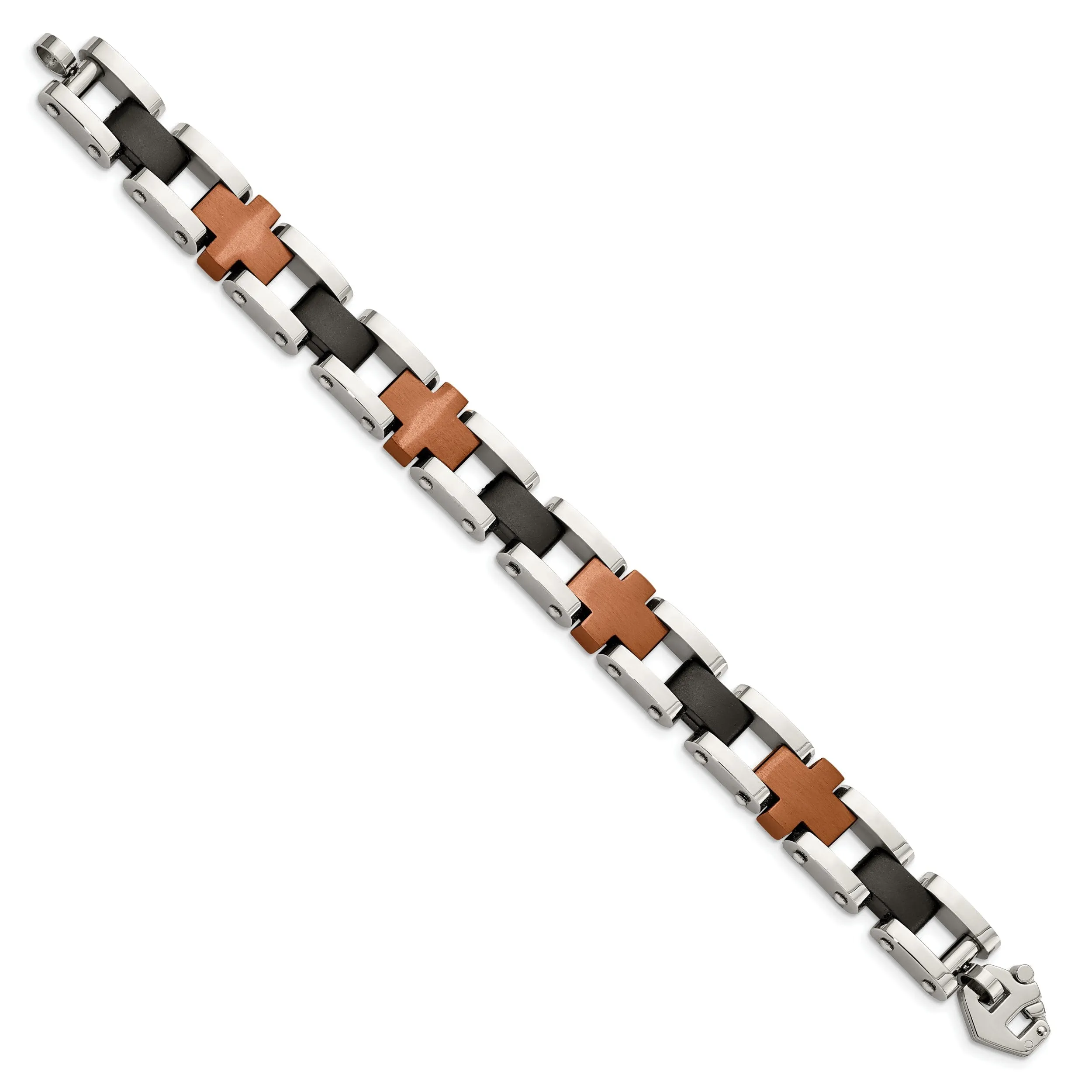Stainless Steel Chocolate/Black Fold Over Bracelet