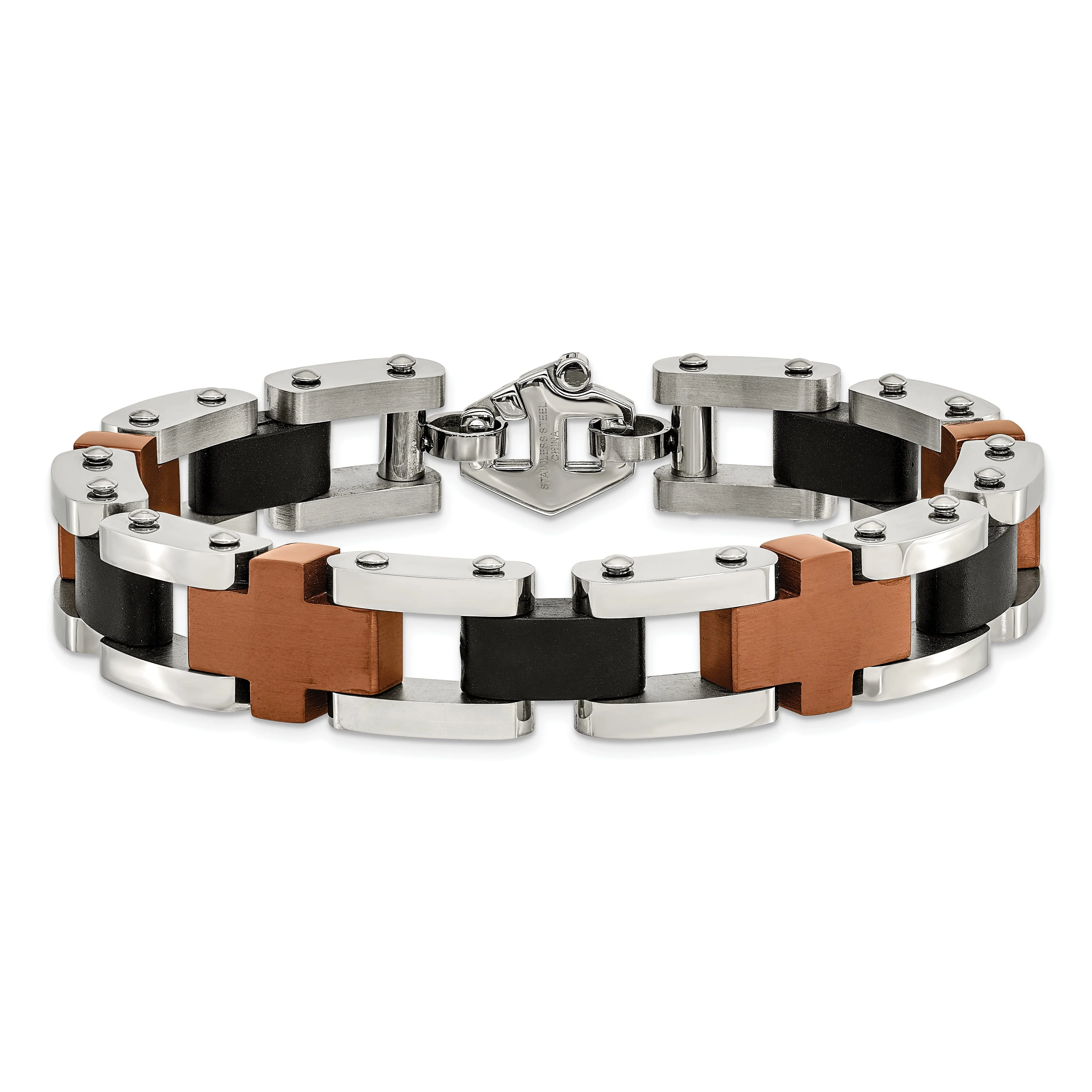 Stainless Steel Chocolate/Black Fold Over Bracelet
