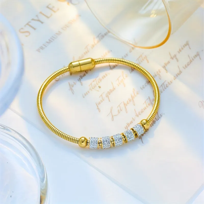 Stainless Steel Cylindrical Bracelet Golden Chain Men Women