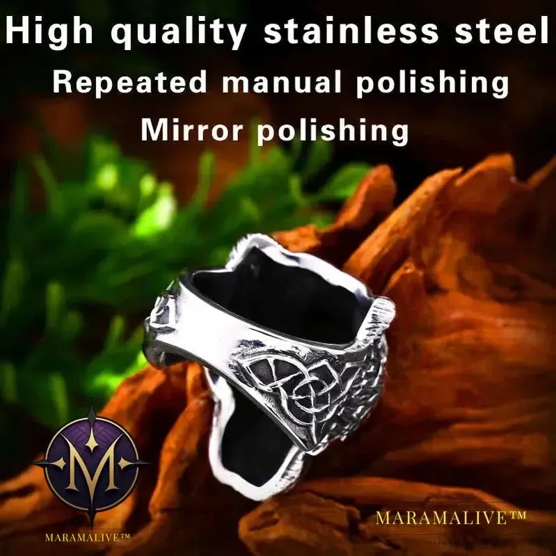 Stainless Steel Viking Bear Head Ring for Men's Punk Fashion Jewelry