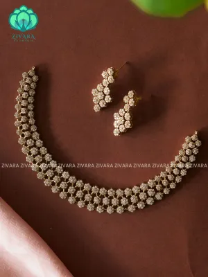 STAR AD WHITE STONE  - stylish and minimal elegant neckwear with earrings- Zivara Fashion