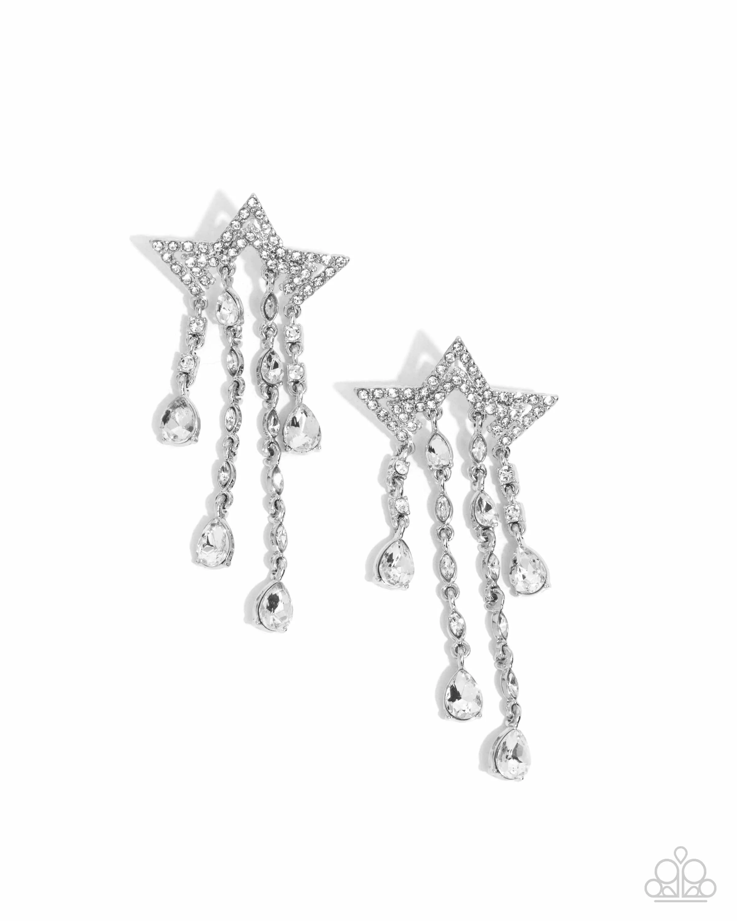 Stellar Scale - White - Rhinestone Star Paparazzi Post Earrings - October 2024 Possible Pop-Up Shop Exclusive
