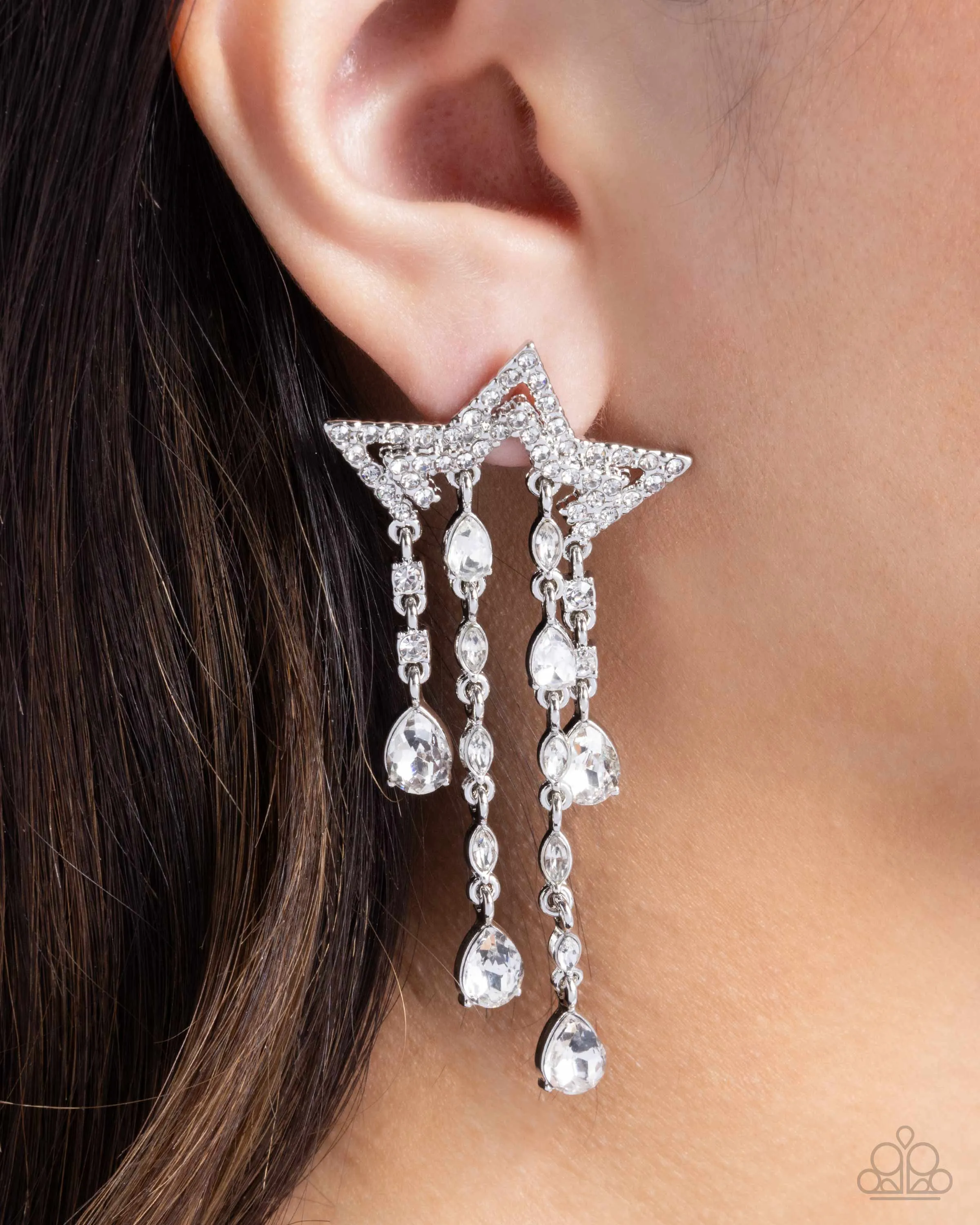 Stellar Scale - White - Rhinestone Star Paparazzi Post Earrings - October 2024 Possible Pop-Up Shop Exclusive