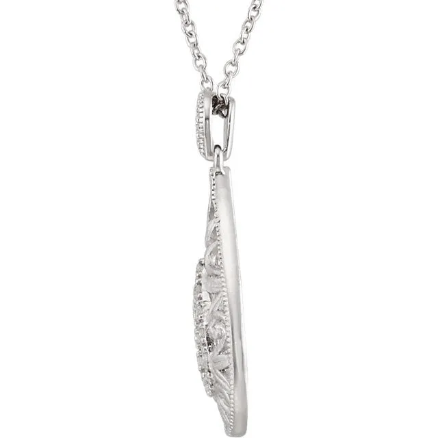 Sterling Silver 1/10 CTW Diamond 18" Teardrop Filigree Necklace