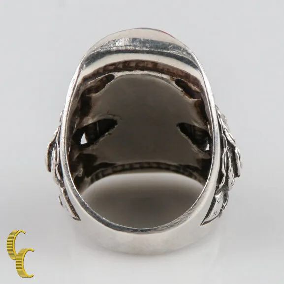Sterling Silver .925 Ring Coral Stone Urn Trophy Design Unique Gift!