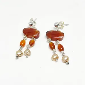 Sterling silver carnelian Earrings with pearls