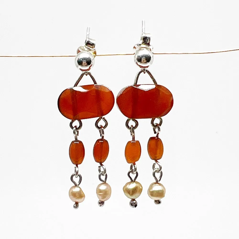 Sterling silver carnelian Earrings with pearls