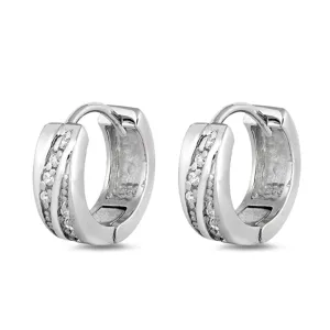 Sterling Silver Classic Hoop Elegant Romantic Traditional Earrings Clear CZ 925