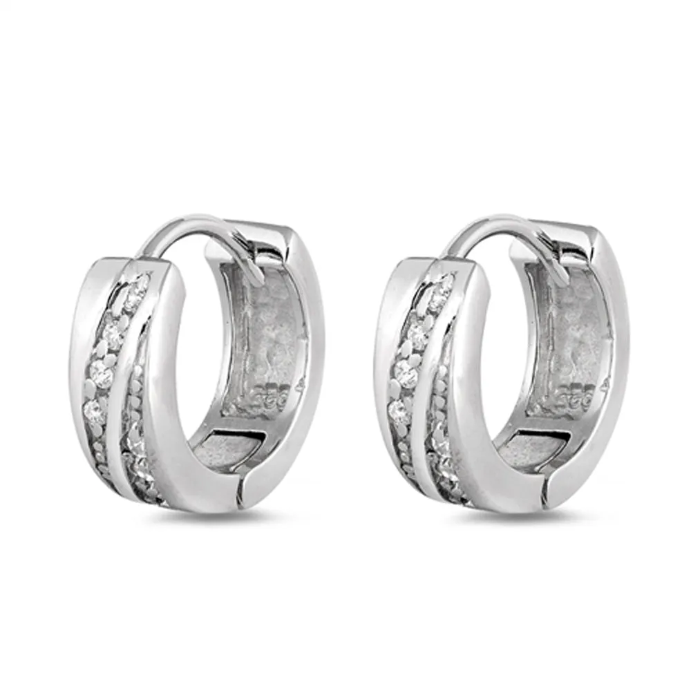 Sterling Silver Classic Hoop Elegant Romantic Traditional Earrings Clear CZ 925