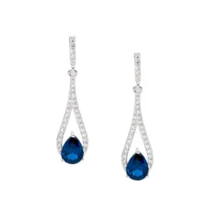 Sterling Silver Cubic Zirconia Open Tear Drop Earrings with London Blue Pear Cubic Zirconia 35mm E532LB