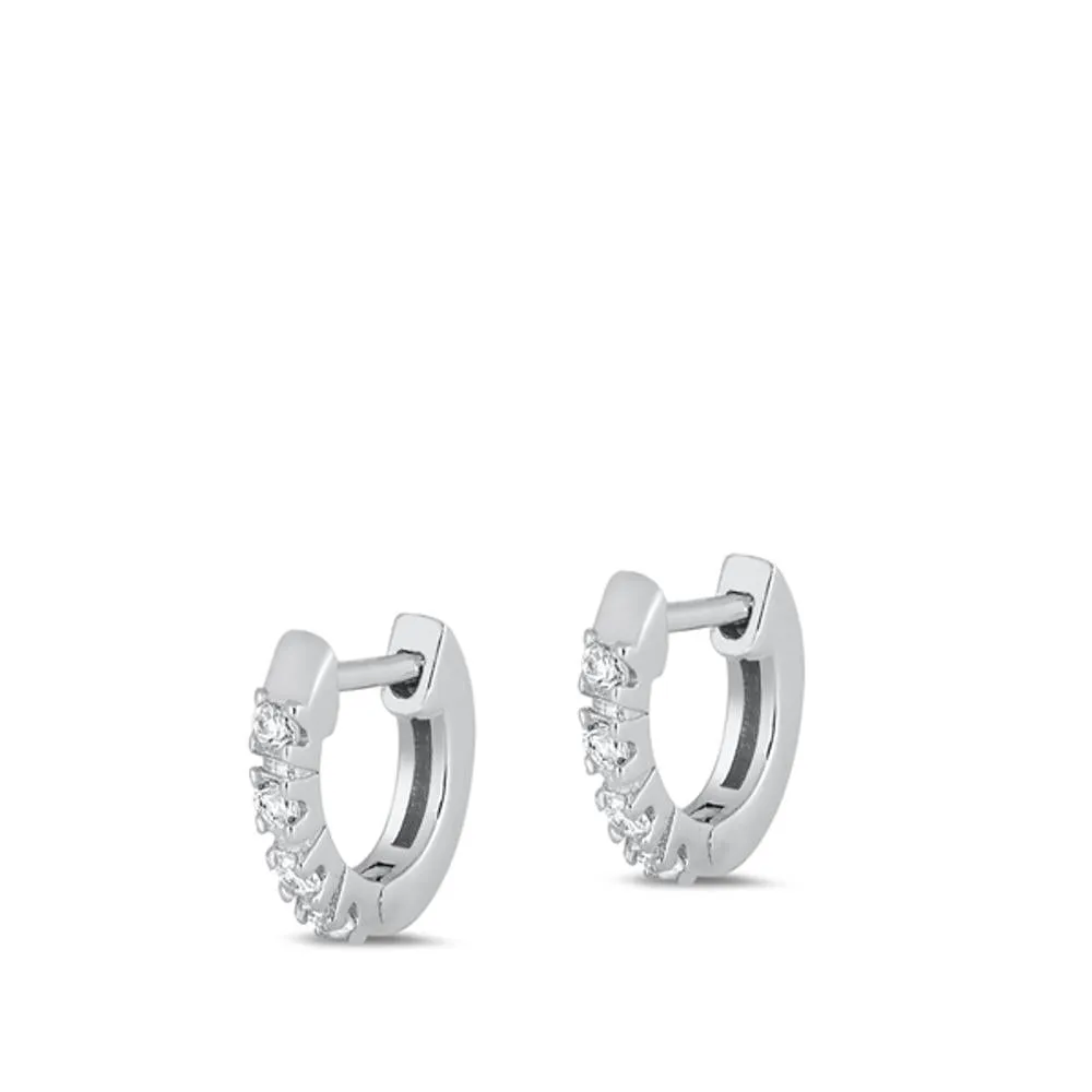 Sterling Silver Cute Clear CZ Elegant Studded Hoop High Polished Earrings 925