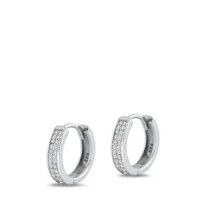 Sterling Silver Fashion Clear CZ Elegant Studded Hoop High Polished Earrings 925