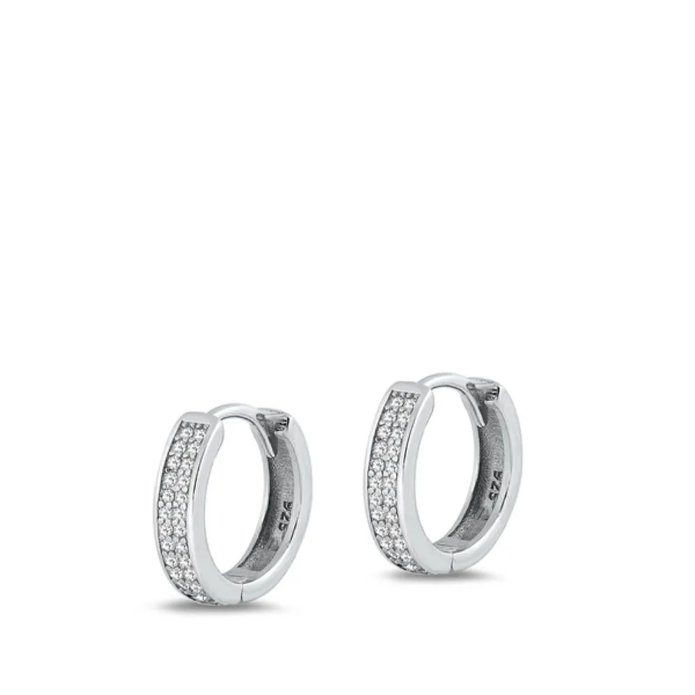 Sterling Silver Fashion Clear CZ Elegant Studded Hoop High Polished Earrings 925