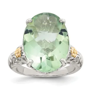 Sterling Silver Gold Green Quartz Ring