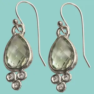 Sterling Silver Green Amethyst Earrings / 925 SILVER 9K Gold