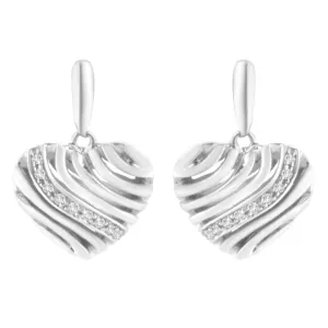 Sterling Silver Heart Diamond Accent Puff Earrings (I-J, I1-I2)