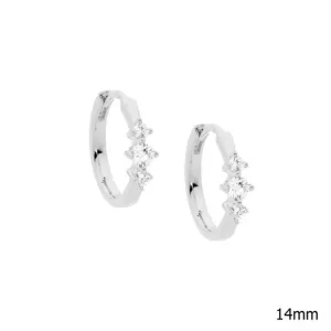 Sterling Silver Hoop Earing with Three Cubic Zirconias 14mm E570S