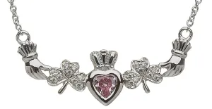 Sterling Silver Mother & Family Claddagh & Shamrock Birthstone Pendant Necklace LS-MP1-S