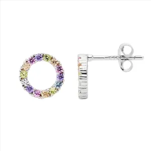 Sterling Silver Open Circle Earrings with Pastel Colour Claw Set Cubic Zirconias 9mm E528P