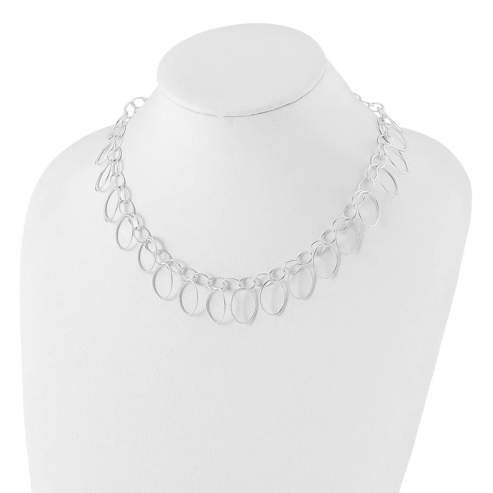 Sterling Silver Polished & Textured Fancy Link Necklace