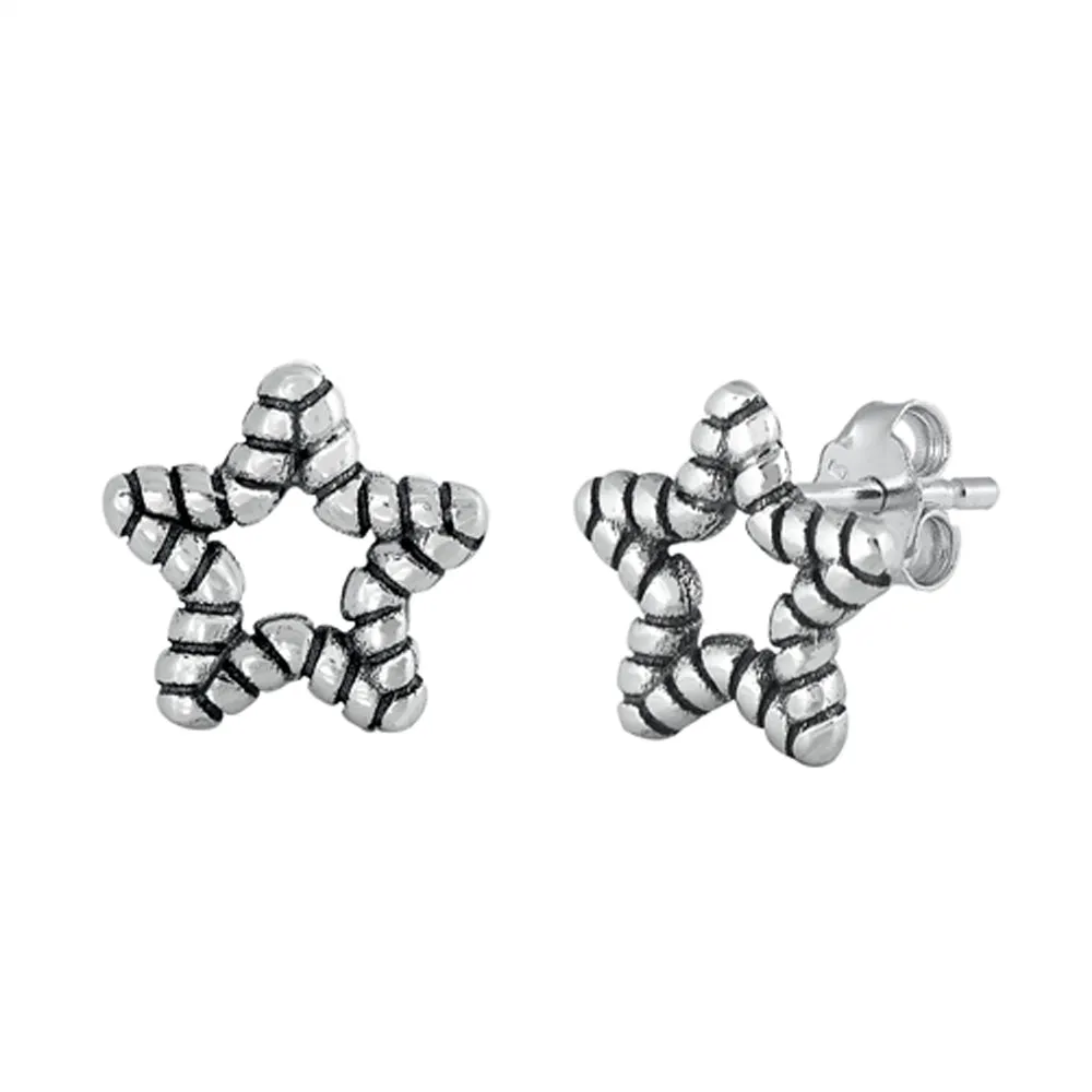 Sterling Silver Rope Star Weave Outline Elegant Oxidized Earrings 925 New