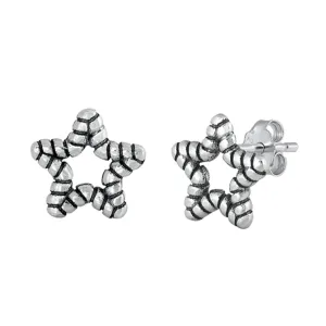 Sterling Silver Rope Star Weave Outline Elegant Oxidized Earrings 925 New