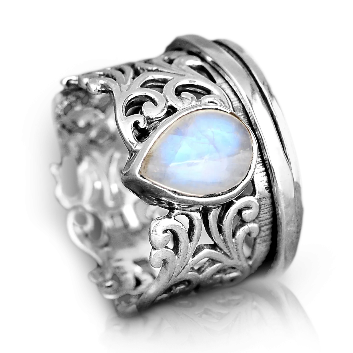 Sterling Silver Spinner Teardrop Moonstone Ring