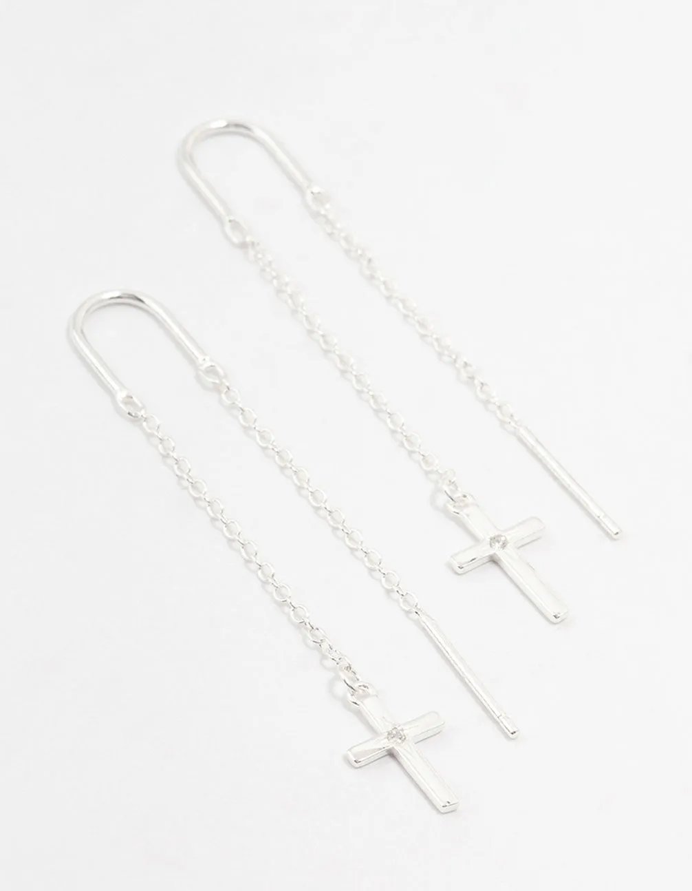 Sterling Silver Thread Through Cross Drop Earrings