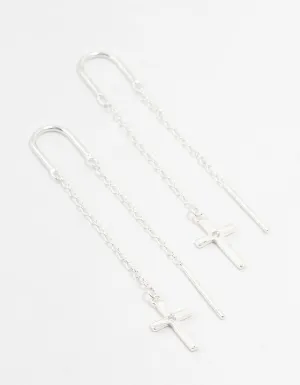 Sterling Silver Thread Through Cross Drop Earrings