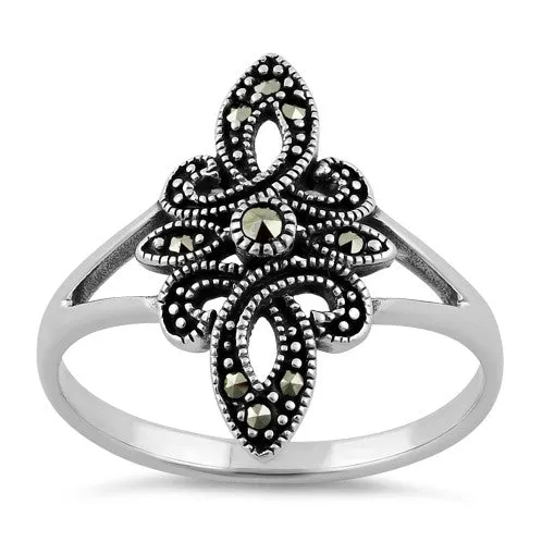 Sterling Silver Unique Fleur de Lis Marcasite Ring