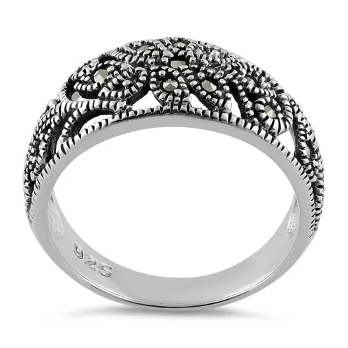Sterling Silver Unique Flower Marcasite Ring
