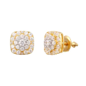 Sterling Silver Unisex 3D Square Elegant Screw Back Earrings