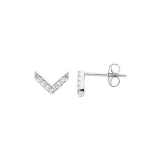 Sterling Silver V Stud Earrings with Cubic Zirconia E508S