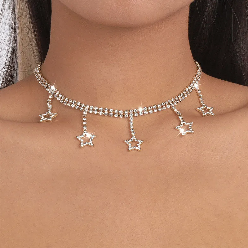 storexq Star-shaped Pendant Stunning Rhinestone Necklace
