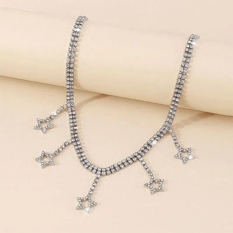 storexq Star-shaped Pendant Stunning Rhinestone Necklace