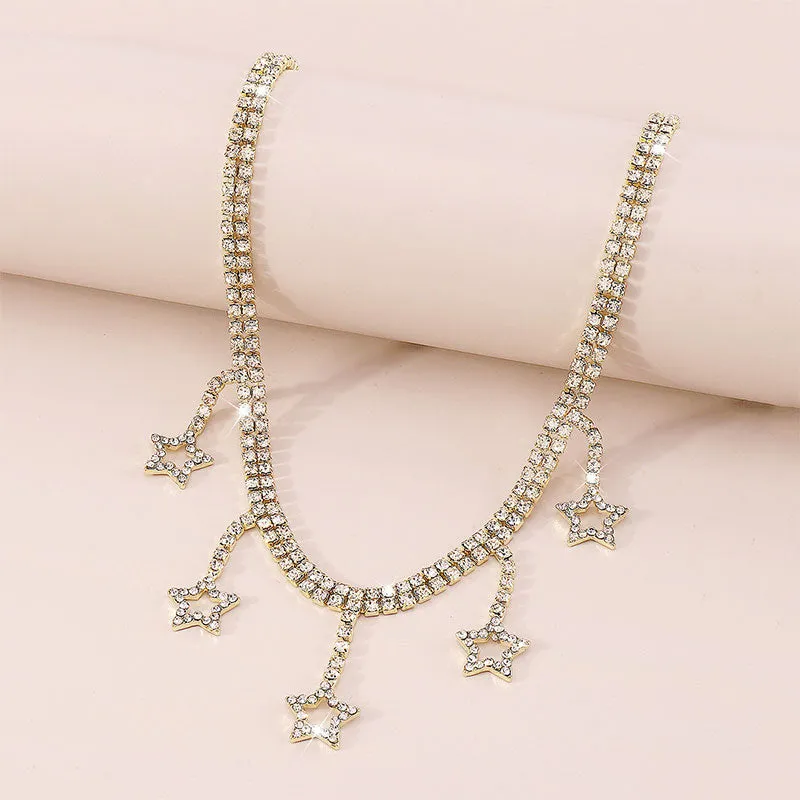 storexq Star-shaped Pendant Stunning Rhinestone Necklace