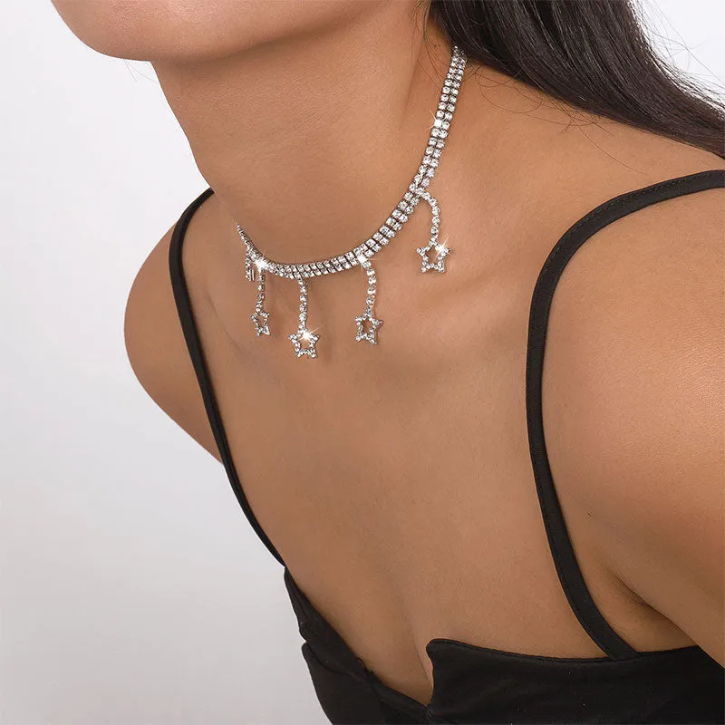 storexq Star-shaped Pendant Stunning Rhinestone Necklace