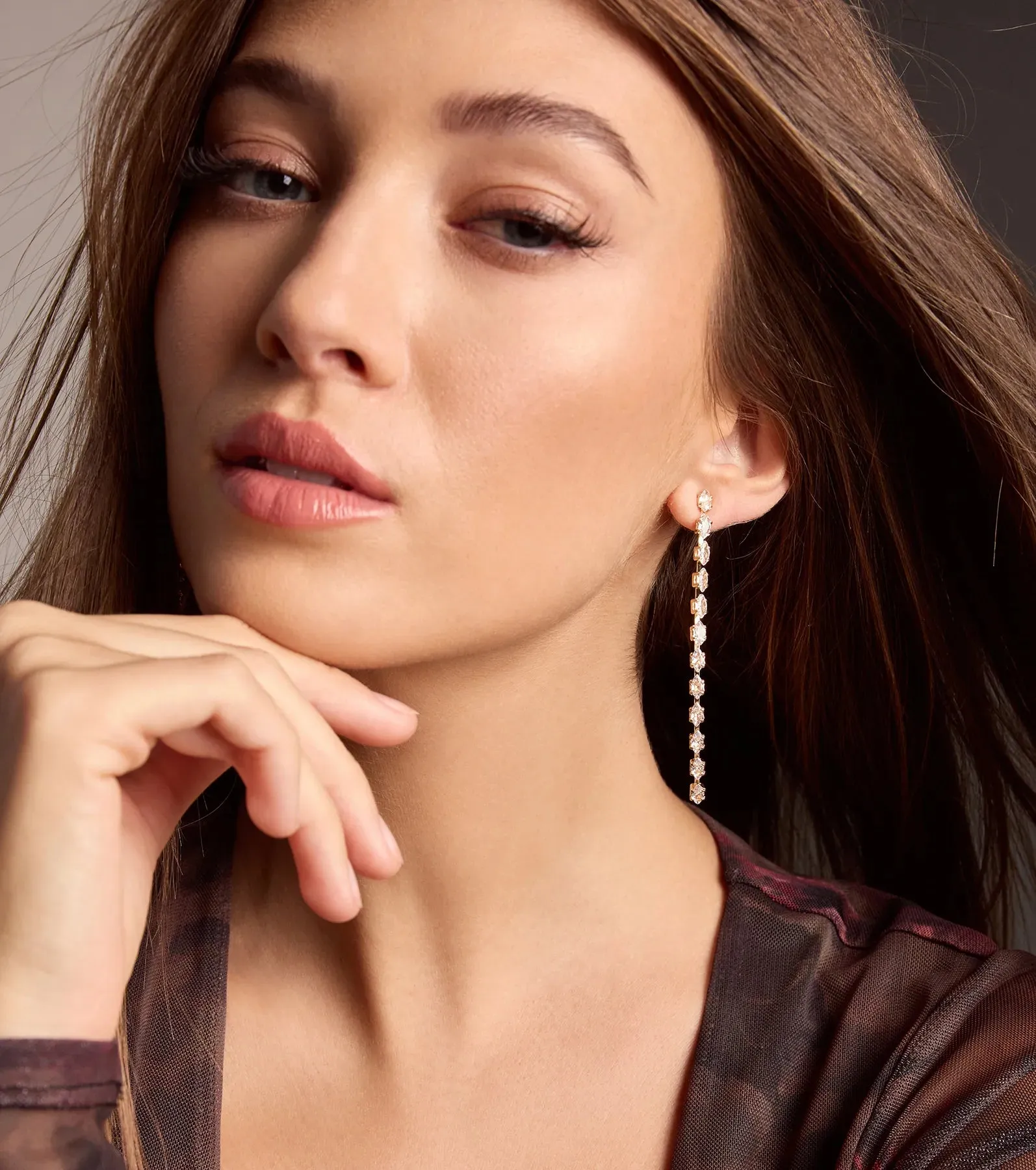 Stunning And Chic Rhinestone Linear Earrings