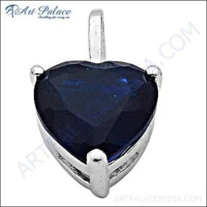 Stunning Blue Glass Gemstone Silver Heart Pendant with CZ - Elegant