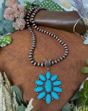 Stunning Copper Faux Turquoise Flower Necklace