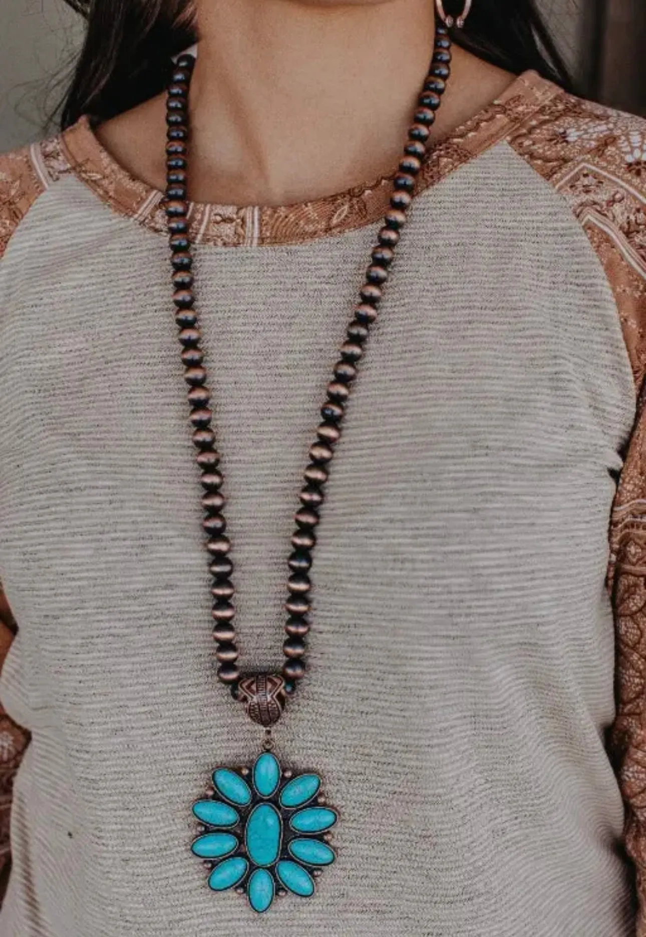 Stunning Copper Faux Turquoise Flower Necklace