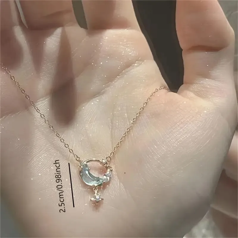 Stunning Moon and Star Birthstone Pendant Necklace