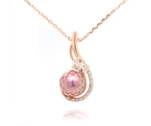 Stunning Pearl Diamond Swirl Rose Gold Necklace