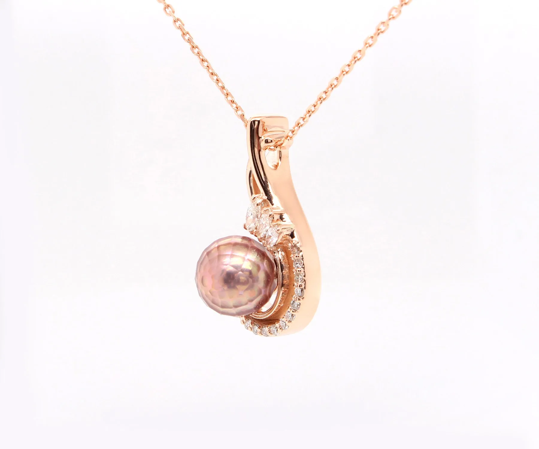 Stunning Pearl Diamond Swirl Rose Gold Necklace