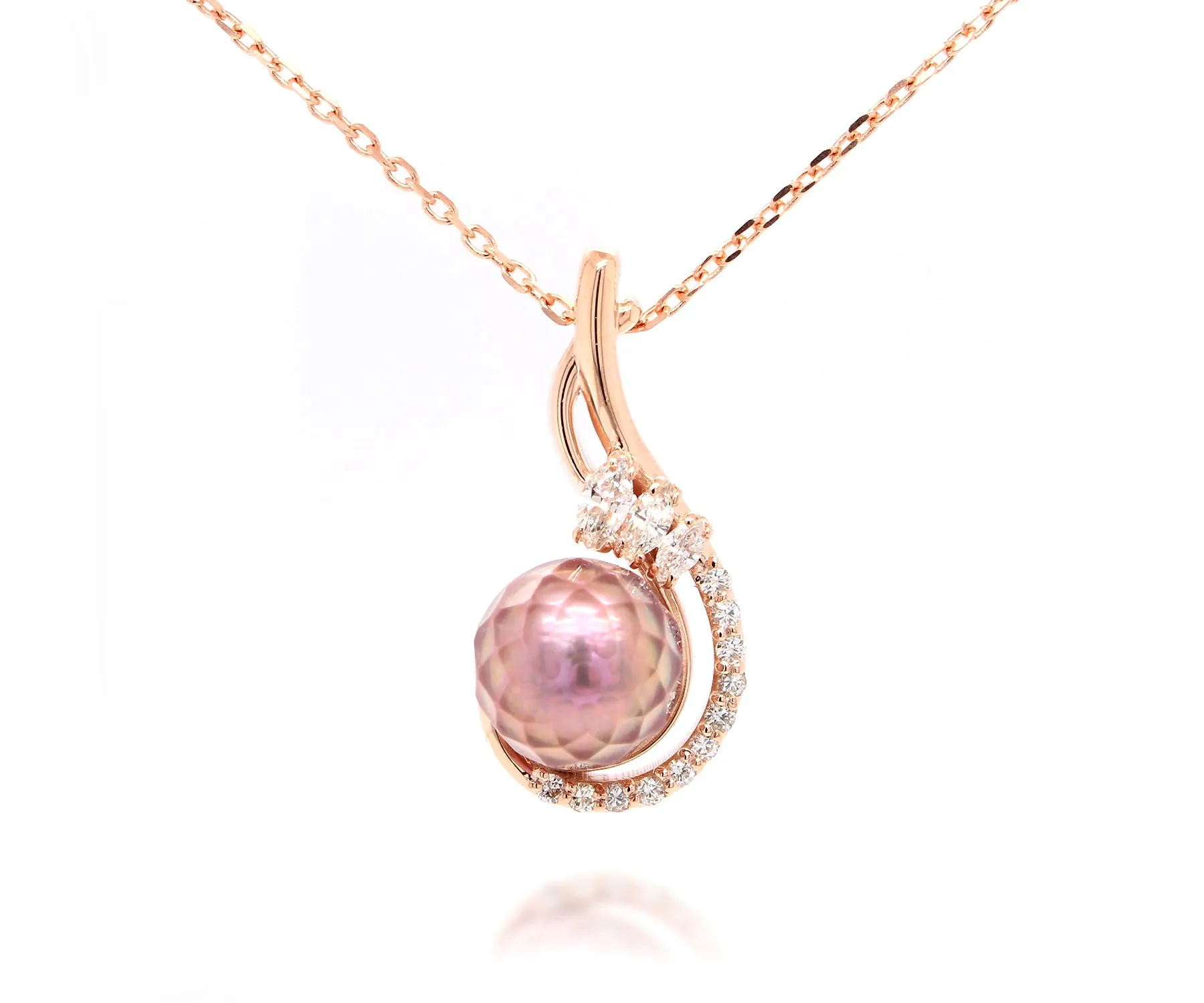 Stunning Pearl Diamond Swirl Rose Gold Necklace