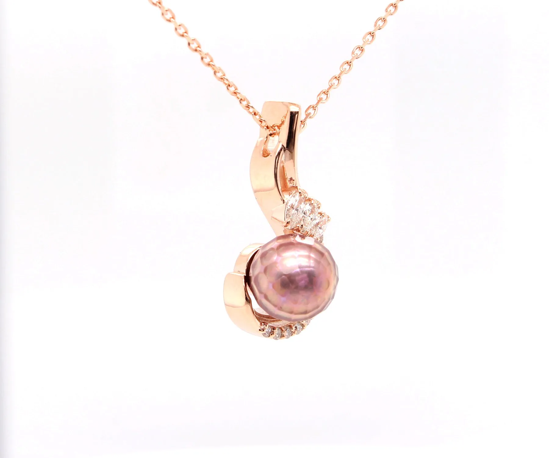 Stunning Pearl Diamond Swirl Rose Gold Necklace